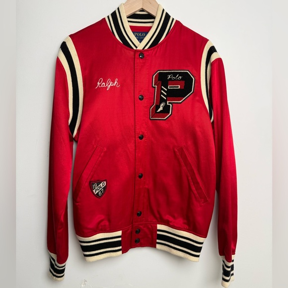 Polo Ralph Lauren Red and Cream “p-patch 1967” satin bomber jacket